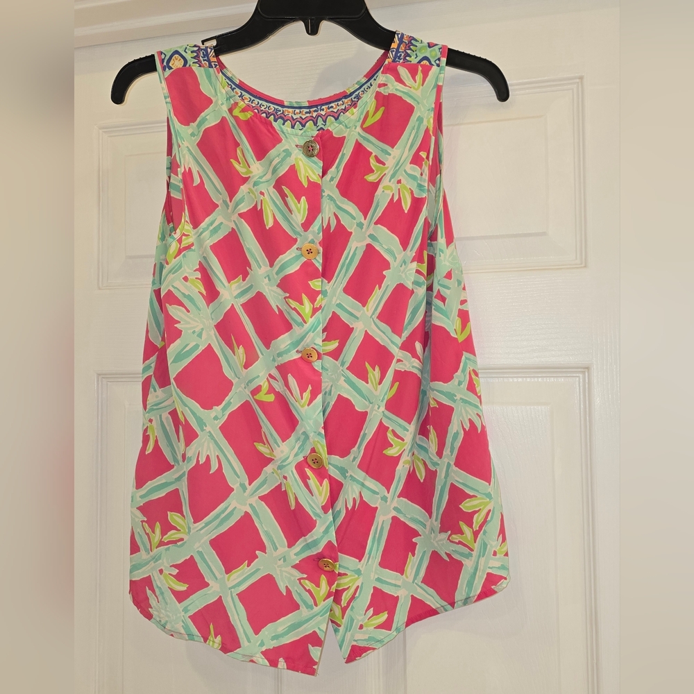 Lilly Pulitzer Pink and Green Geometric Blouse - Picture 2 of 3